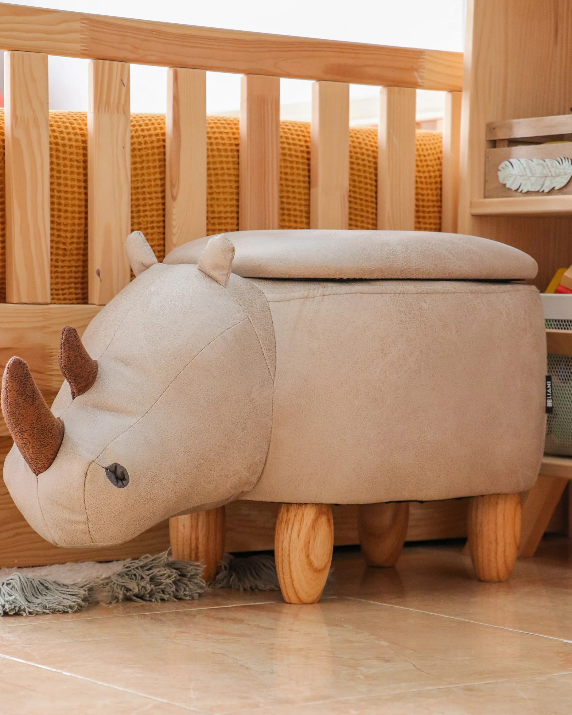 Dierenpoef met opbergruimte RHINO Kunstleer Lichtgrijs Neushoorn