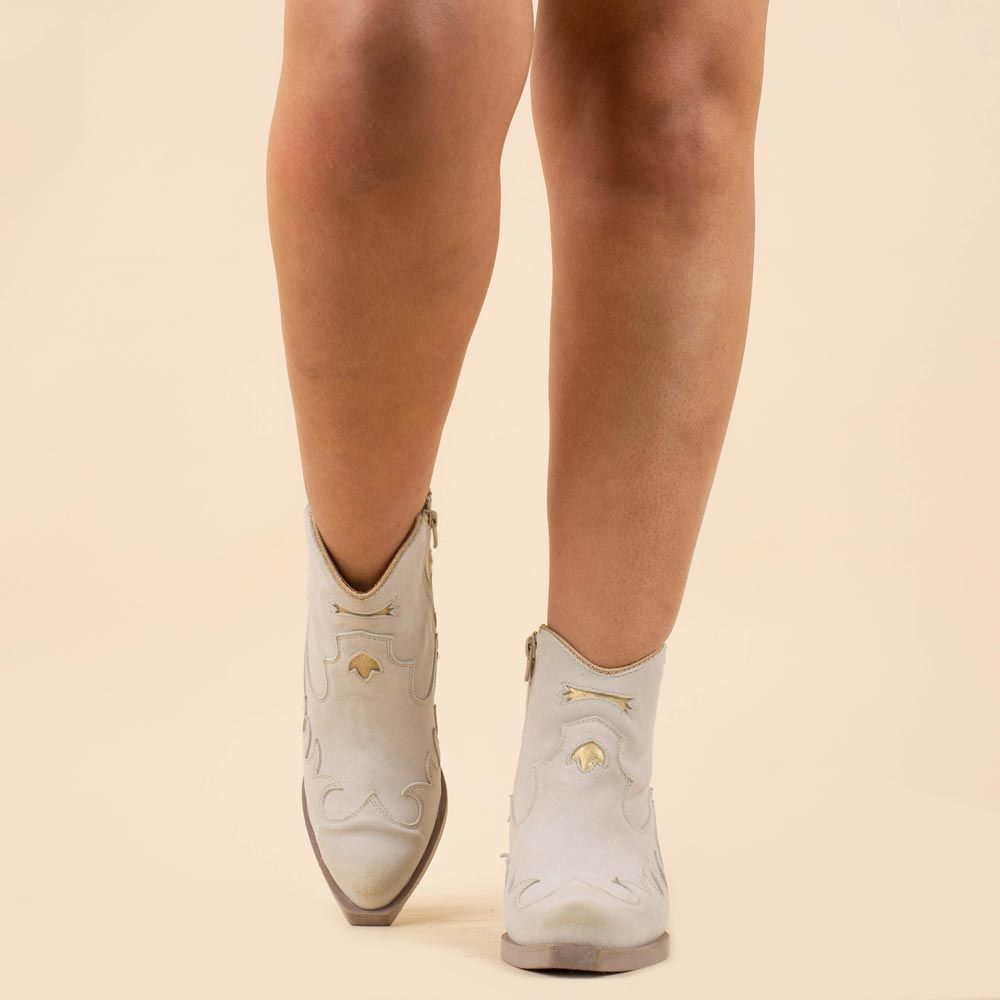 Nemonic 2353 enkellaarsjes offwhite - champagne