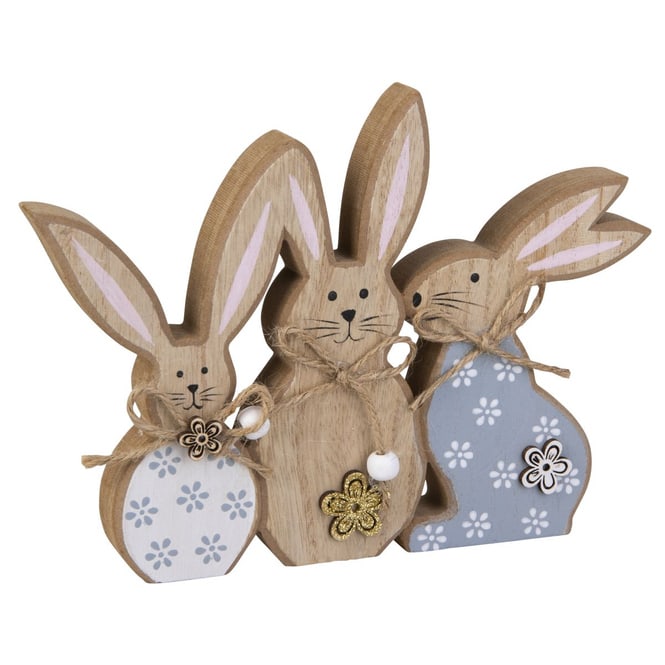 Hasenfamilie - mit Blumenprint - aus Holz - ca. 21,5 x 2 x 16 cm