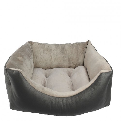 Cama para cachorro estofada e revestida em lã coral, cinza