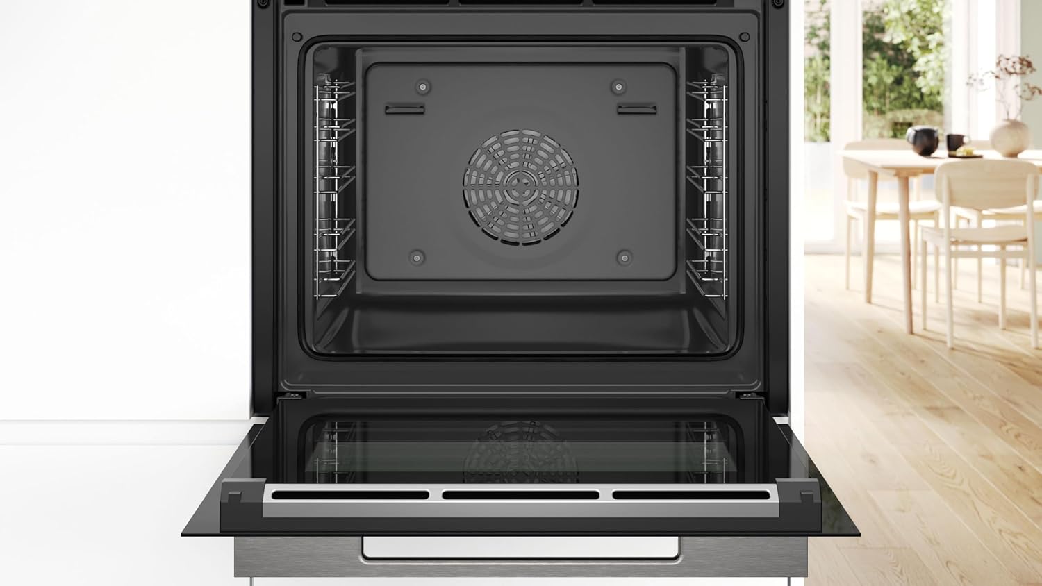 Bosch HBG7363B1, Serie 8 Smarter Einbau-Backofen, 60 x 60 cm, Made in Germany, Schwarz, Schmutzabweisend & Selbstreinigend, Air Fry, Bosch Assist Automatik, 4D Heißluft, Farb-Touchscreen & Bedienring