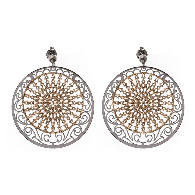 Boucles D'oreilles Argent Noir Dormeuse Noir Et Doré