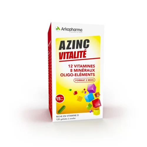 Azinc Adulte Vitalité Vitamines C & E, Zinc - 120 Gélules