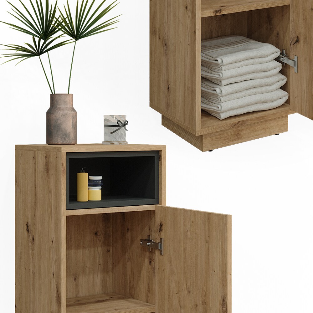 Vicco Midischrank Badschrank Badezimmermöbel Beatrice Eiche Anthrazit modern 38x93 Badezimmer Schrank Badmöbel Schranktür Schrankfach Ablage Aufbewahrung