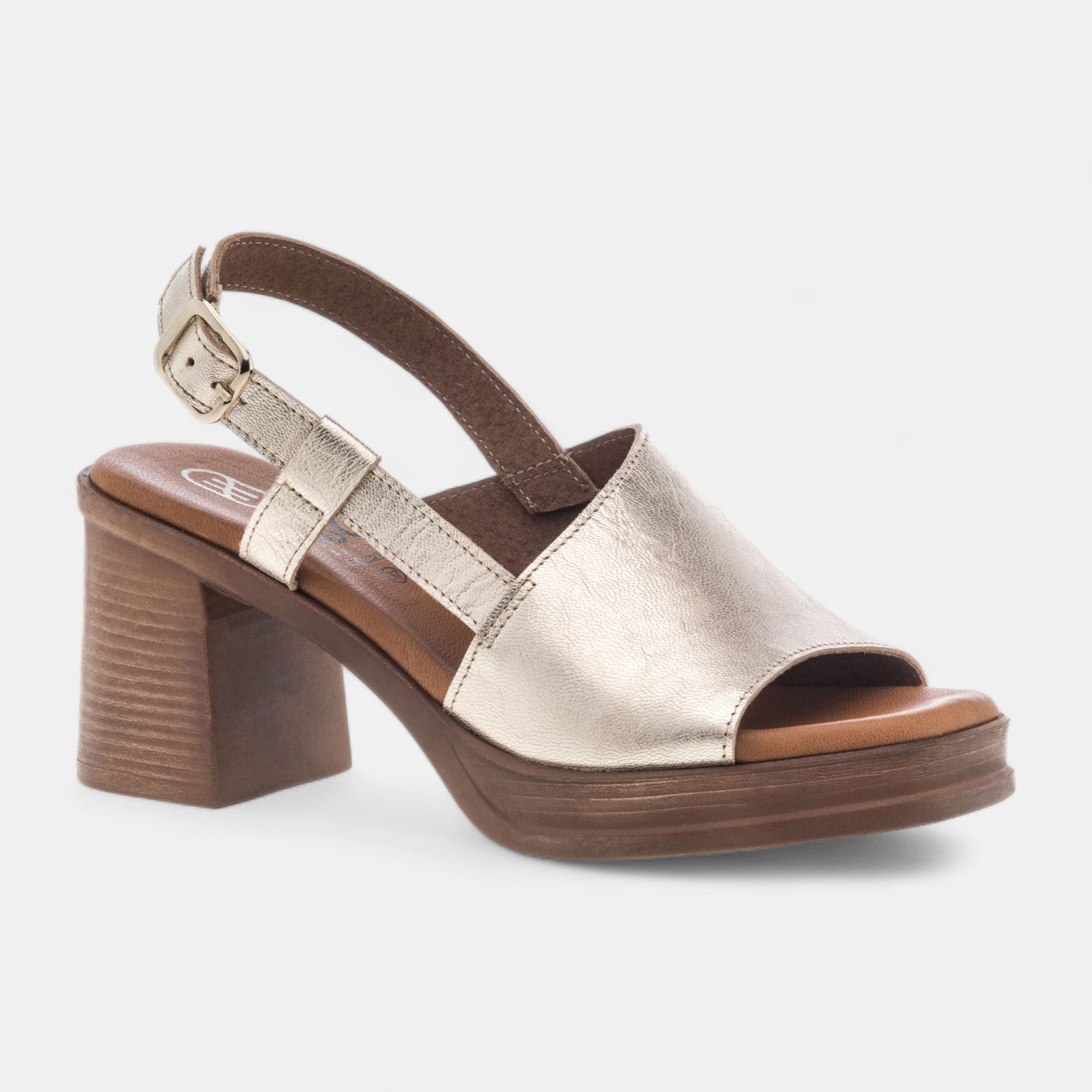 Nu-pieds à talon compensé Femme en cuir or