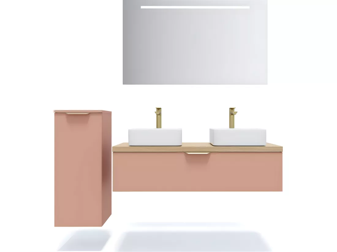 Meuble de salle de bain suspendu 2 vasques à poser 120cm 1 tiroir Abricot - Venice