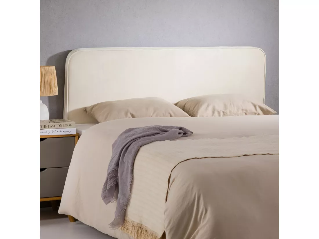 Tête de lit CELIA 120, En tissu rembourré, Fixation murale Design arrondi moderne, Pour lit 120 cm ou moins, Blanc crème