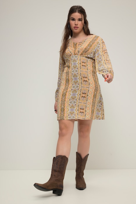 Minikleid, Fitted Fit, Streifen Patchprint, Langarm