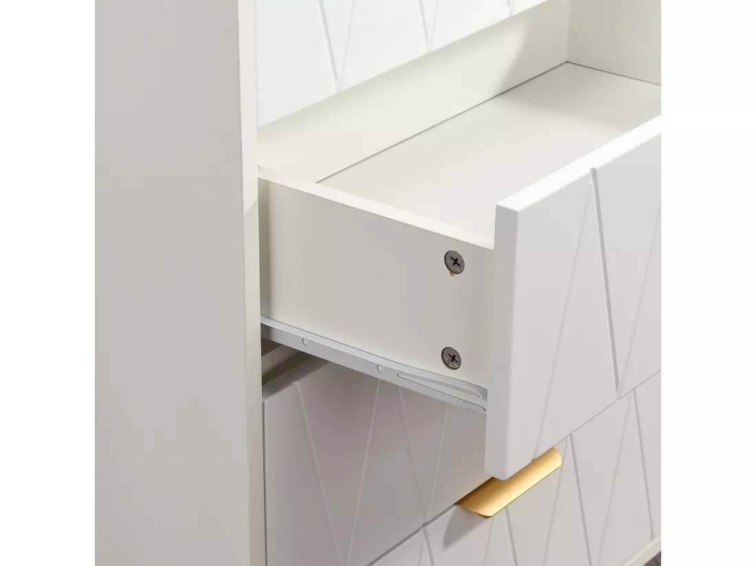 Buffet bas avec 6 Tiroirs - Commode - Bois MDF et métal doré - 60 x 34 x 90 cm - Blanc