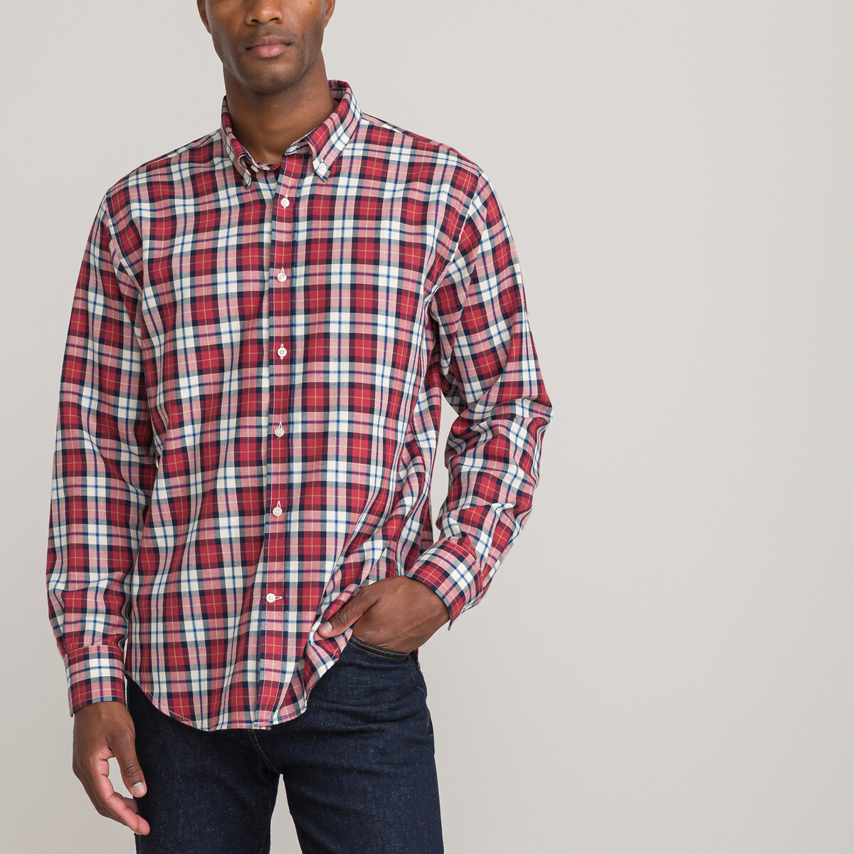 COLEÇÃO LA REDOUTE<br>Camisa reta xadrez, gola americana