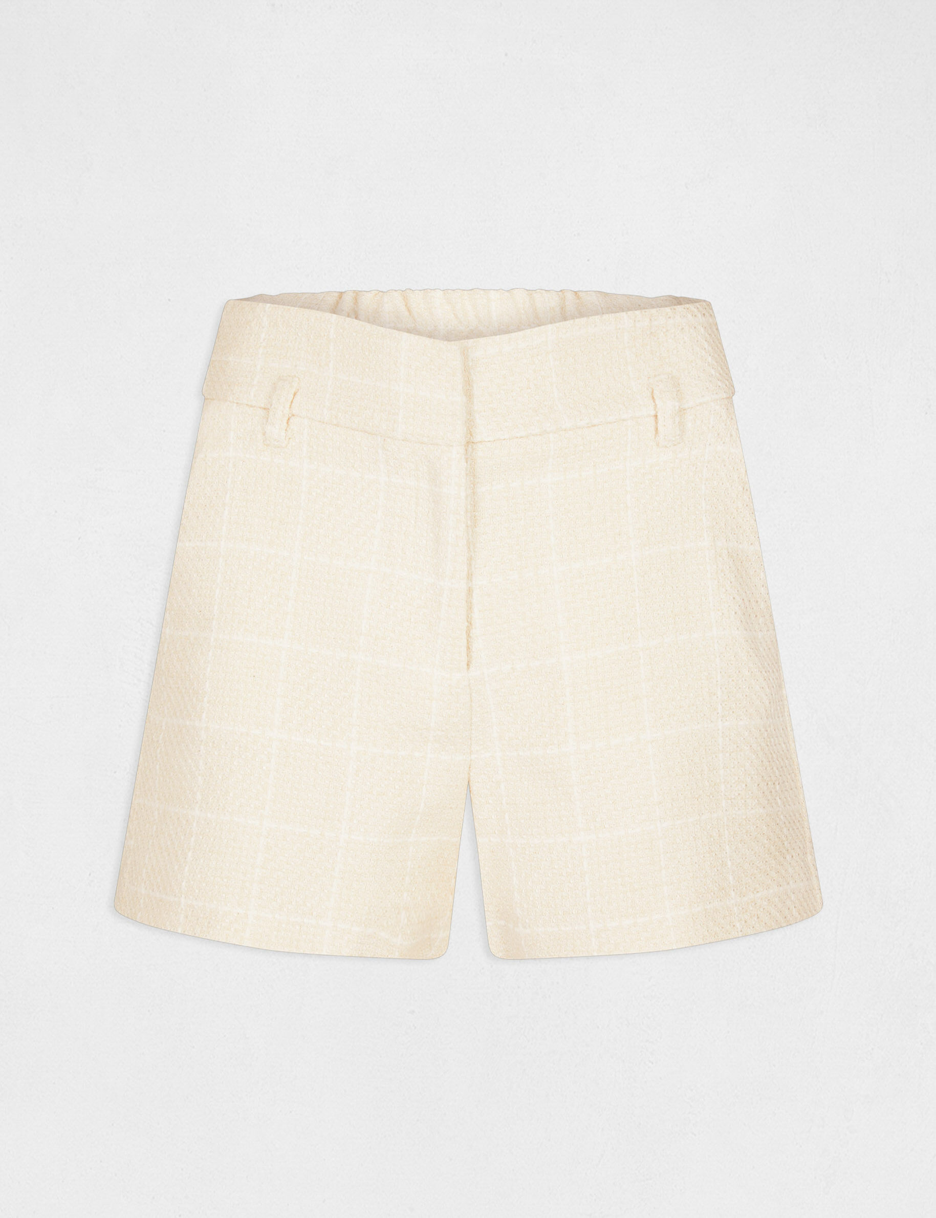 Short droit taille haute à carreaux ivoire femme - ivoire