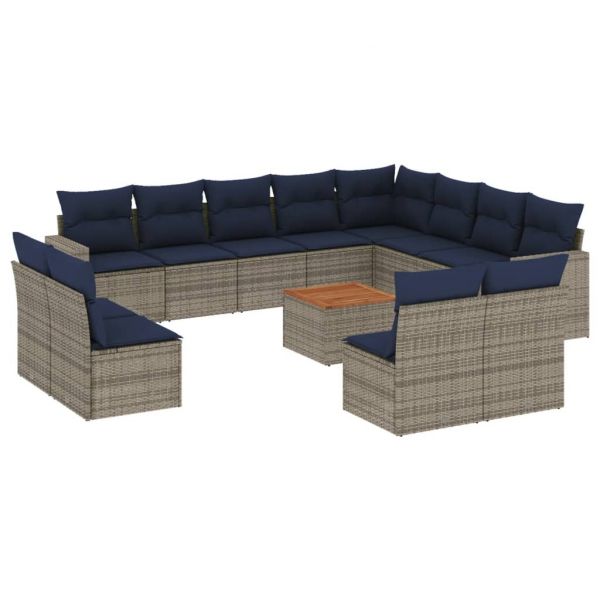 vidaXL 13 Peças Conjunto Sofás para Jardim com Almofadões Vime Pe Cinzento - 2248213815