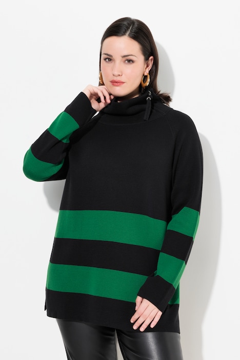 Pullover, Blockstreifen, Rollkragen, Zipper, Langarm