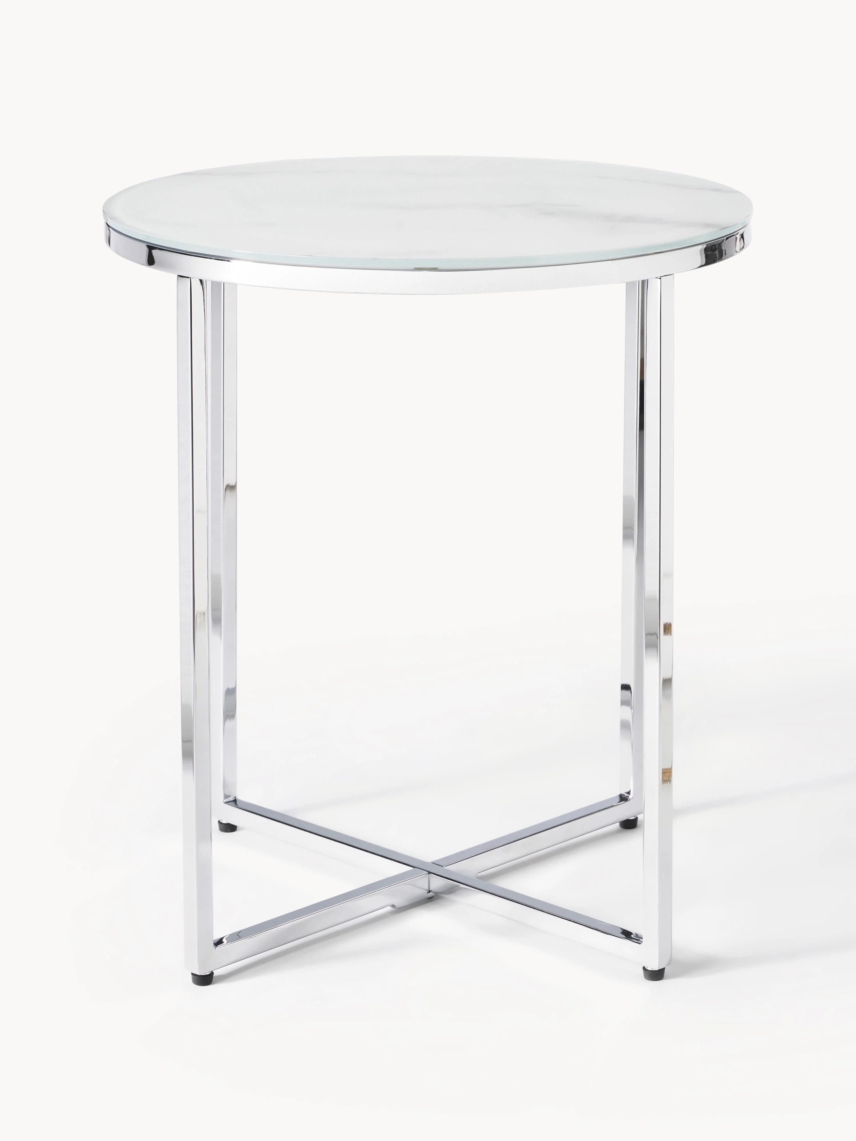 Ronde bijzettafel Antigua met glazen tafelblad in marmerlook