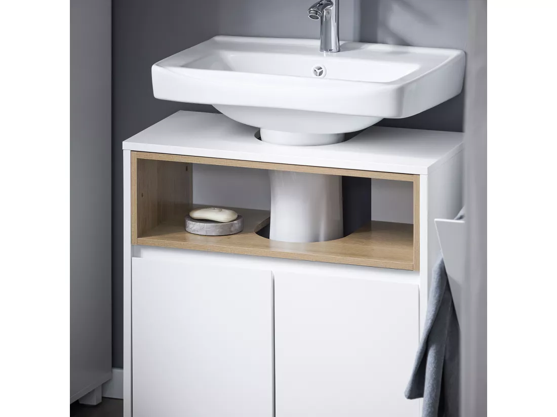 SoBuy BZR148-W Meuble sous Lavabo de Salle de Bain, Meuble sous Vasque à 2 Portes, Placard Armoire de Rangement Meuble évier de Cuisine, L60 x P30 x H61 cm, Blanc