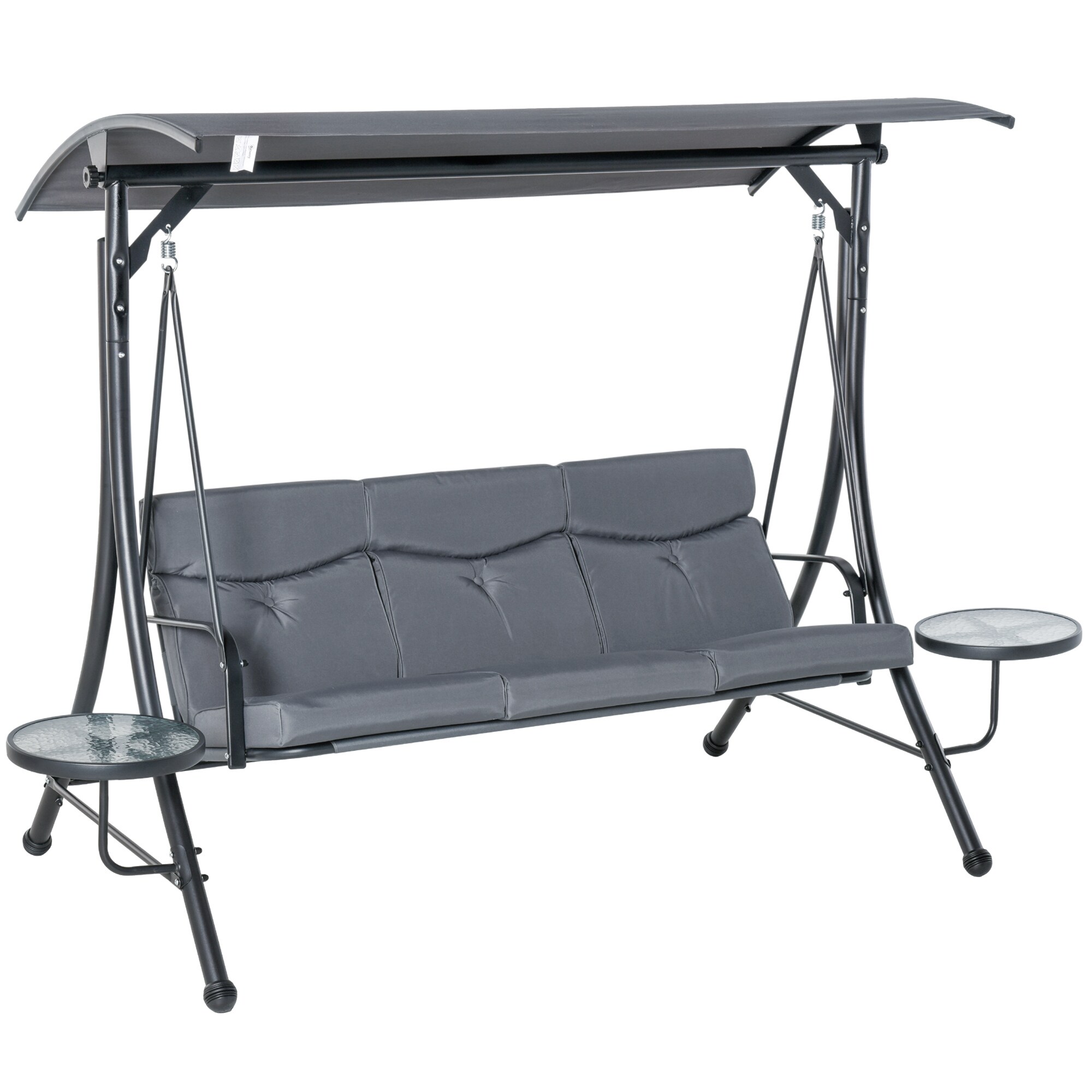Outsunny 3-Sitzer Hollywoodschaukel mit verstellbarem Sonnendach grau, schwarz 278 x 125 x 177 cm (BxTxH)