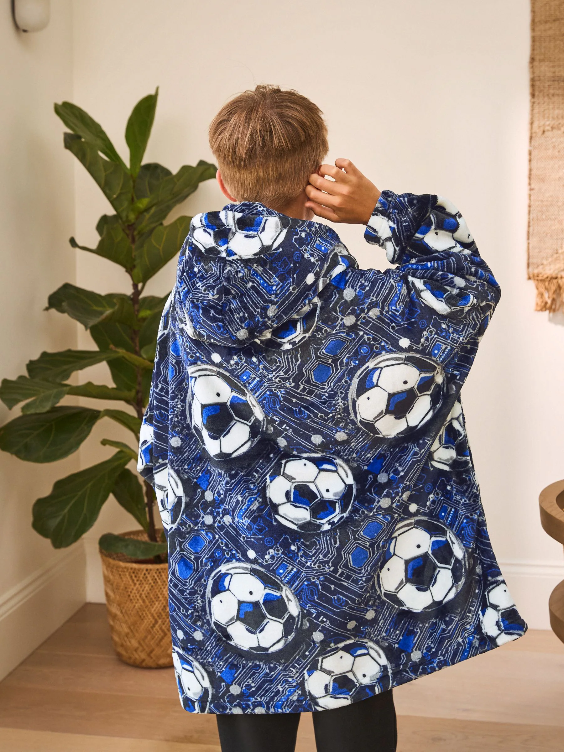 Marineblauw voetbal - Fleece Blanket Hoodie (3-16yrs)