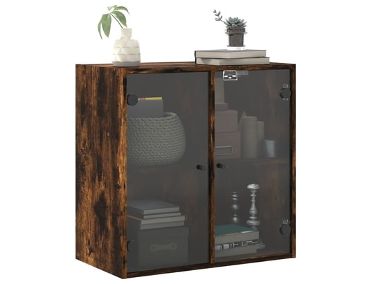 VIDAXL - Armoire de rangement Armoire murale avec portes en verre chêne fumé 68x37x68,5 cm
