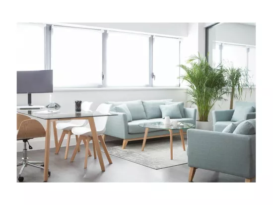 Canapé scandinave déhoussable 3 places en tissu vert lagon et bois clair OSLO