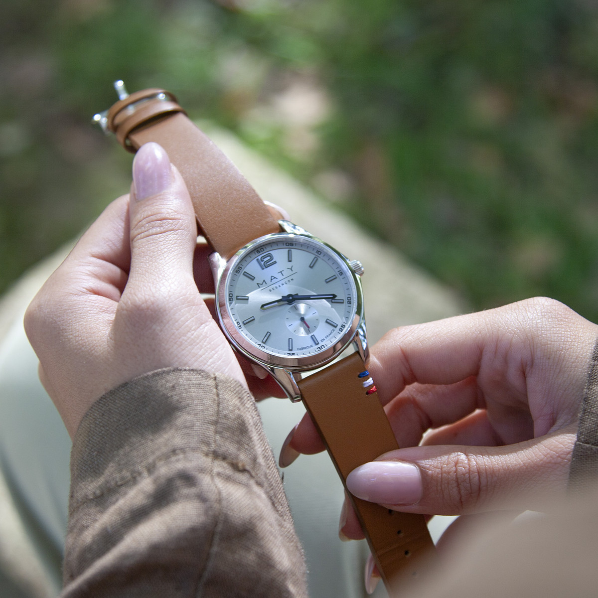 Montre homme acier bracelet cuir marron