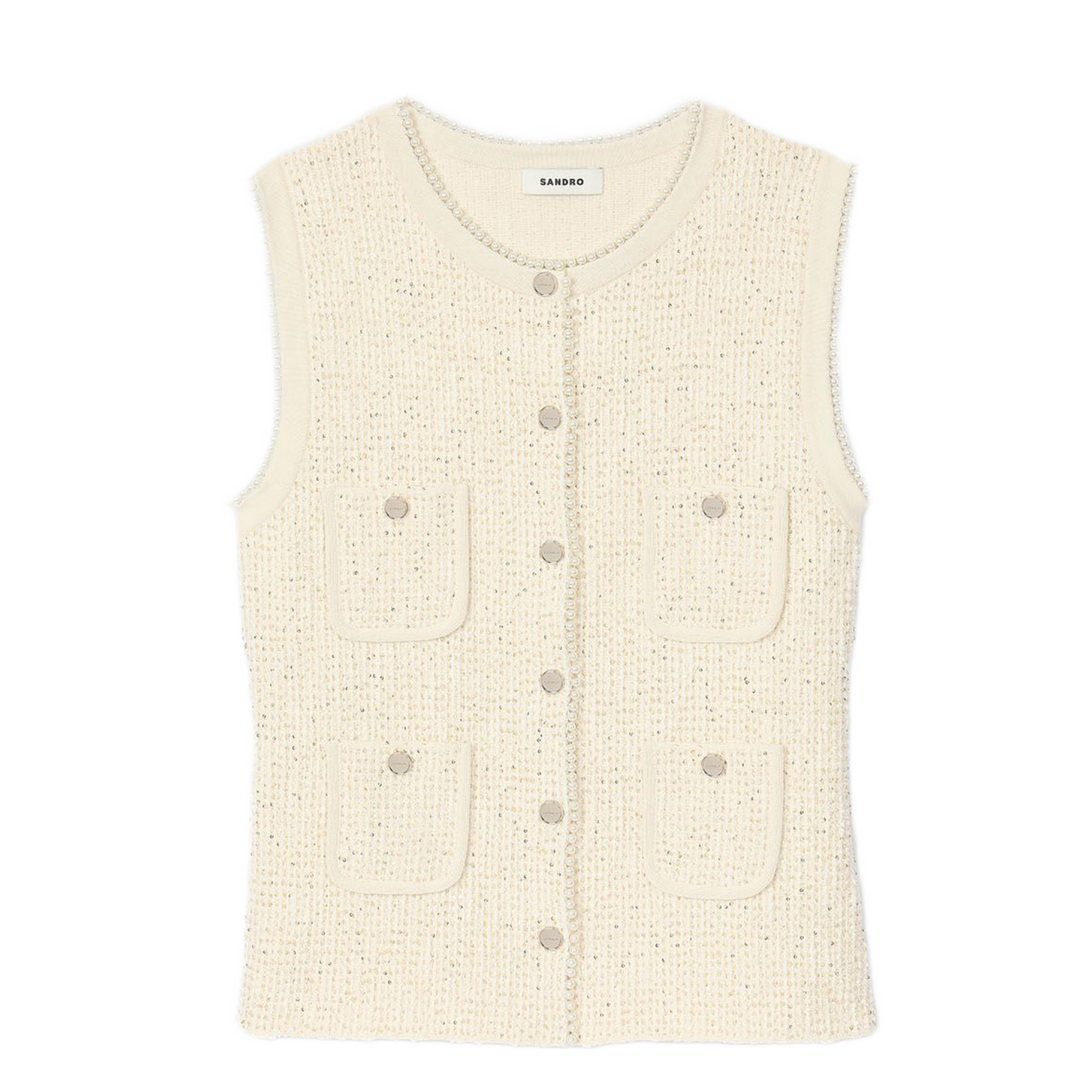 Cardigan boutonné en tweed fantaisie | Blanc