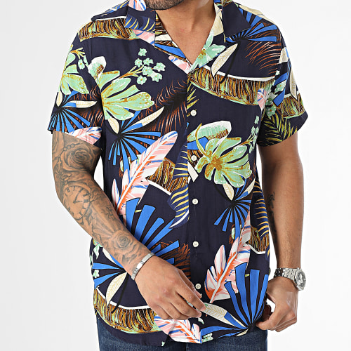 Chemise Manches Courtes Bleu Marine Floral