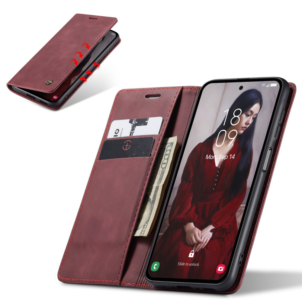 Samsung Galaxy A55 Leder Tasche Flip Wallet Etui mit Kartenfächern - Dunkelrot