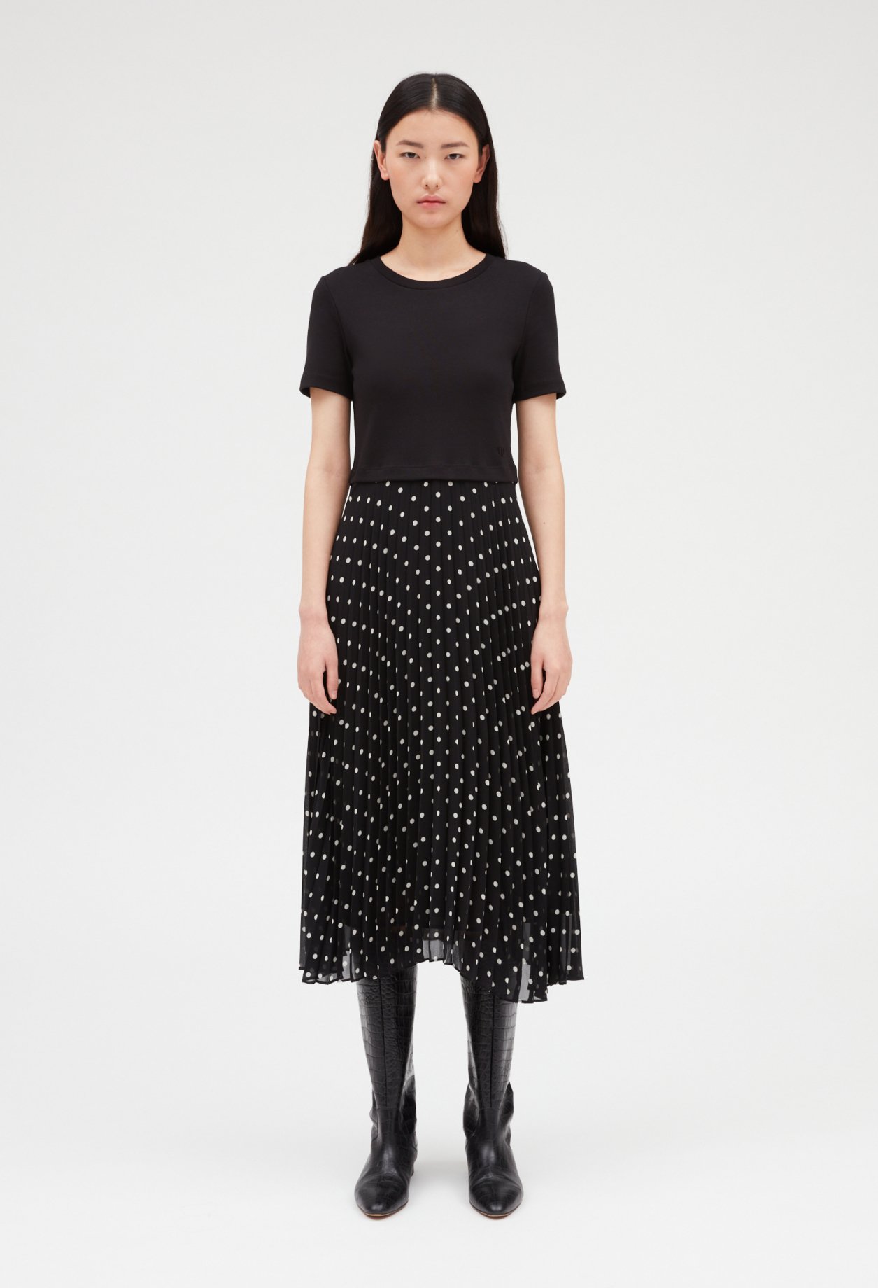 Robe midi bicolore &agrave; pois