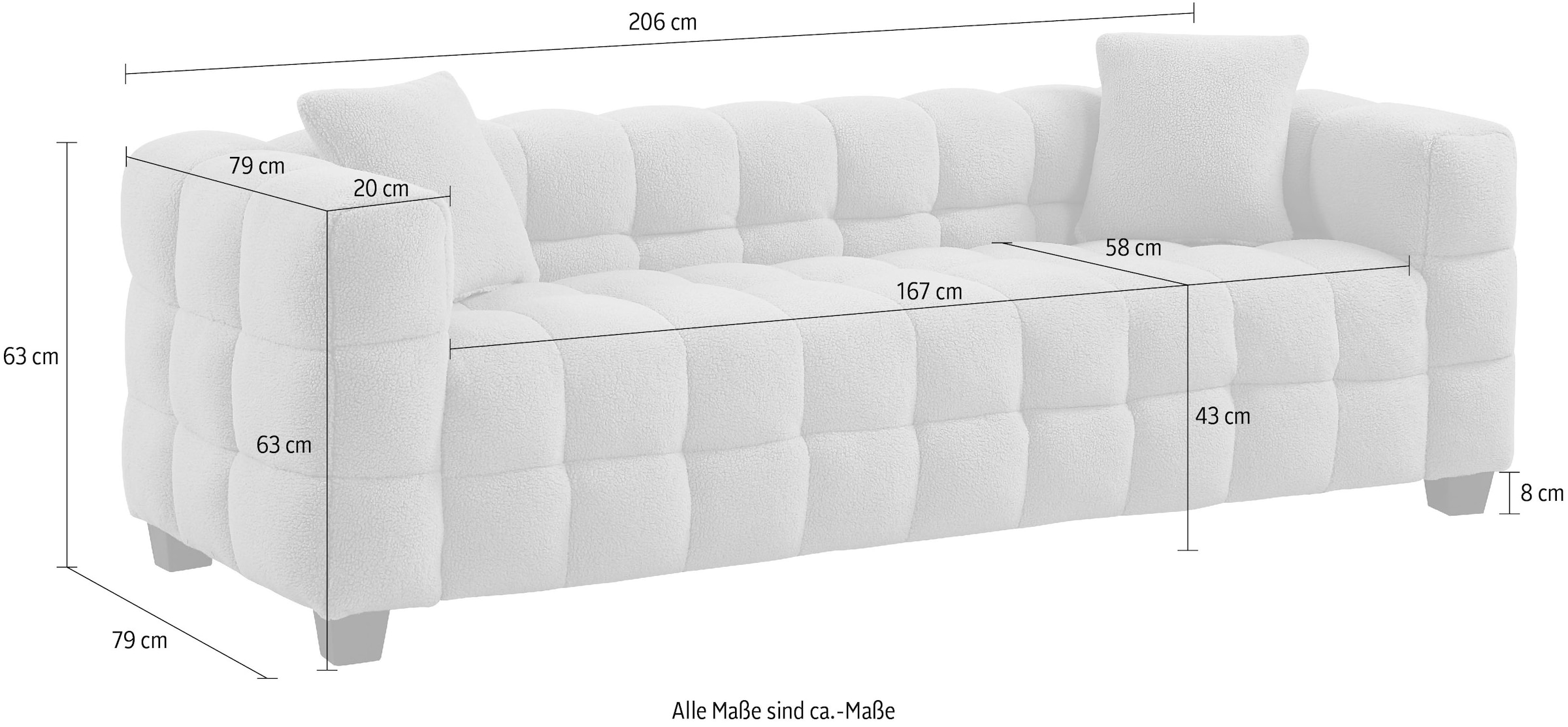 ATLANTIC home collection 3-Sitzer »Stella« inkl. 2 Zierkissen und mit modernem Teddy Stoff