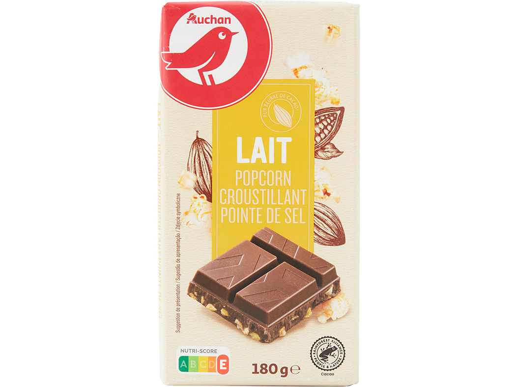CHOCOLATE DE LEITE AUCHAN PIPOCAS E SAL 180 G