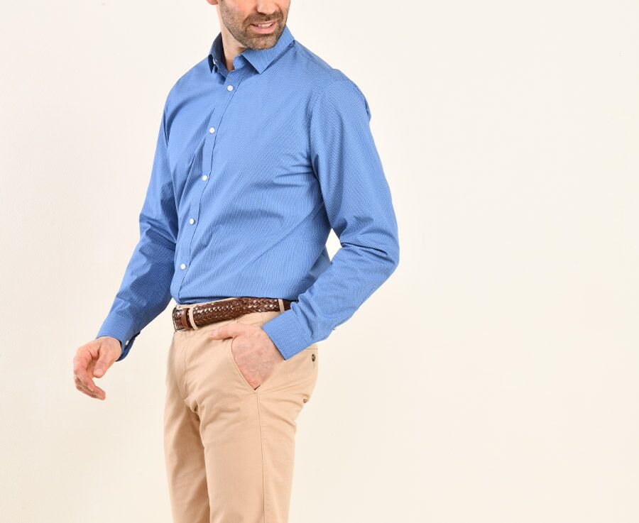 Chemise imprimée Bleu Indigo motifs blancs - Col français - ALPHONSE