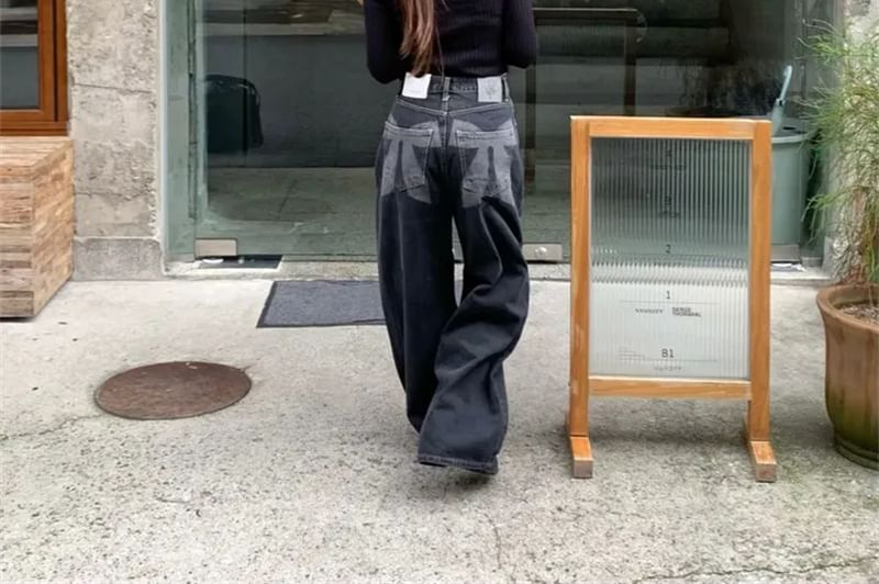 Coris - High Rise Ribbon Print Wide Leg Jeans