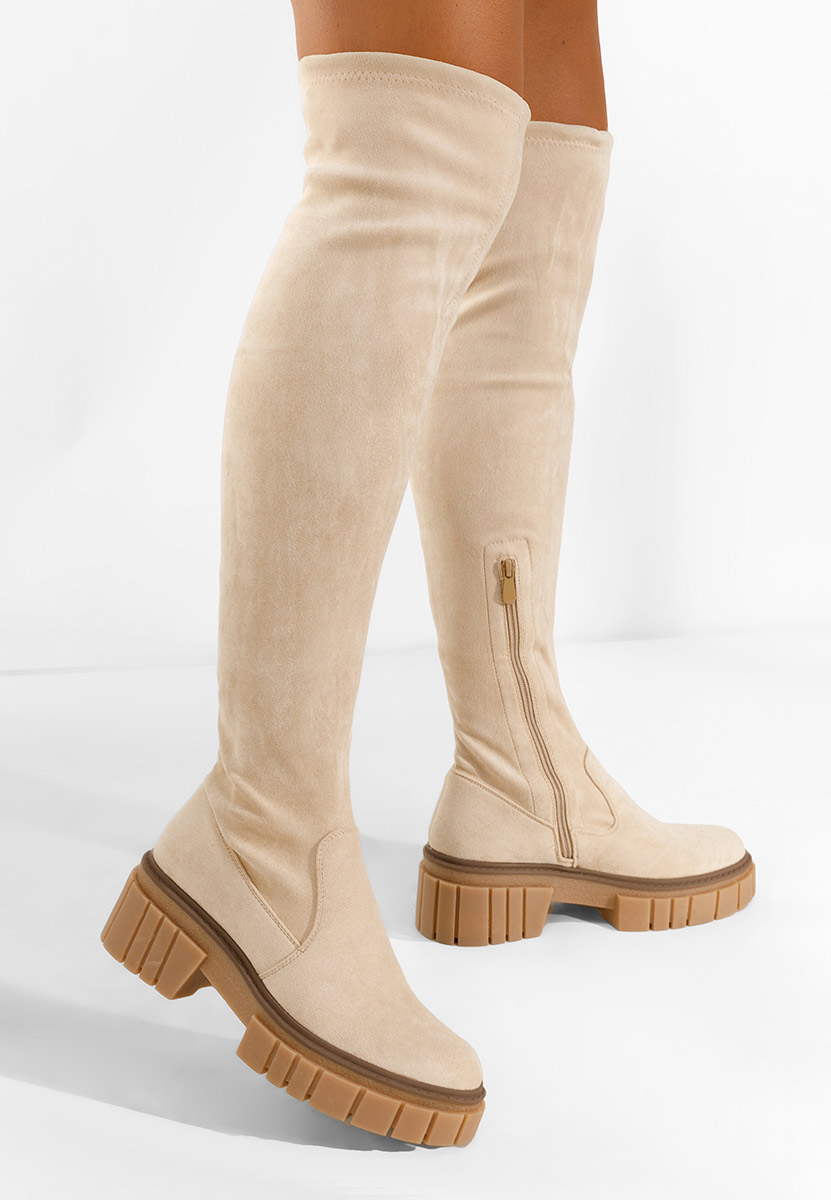 Bottes hautes femme plates beige Dolaria