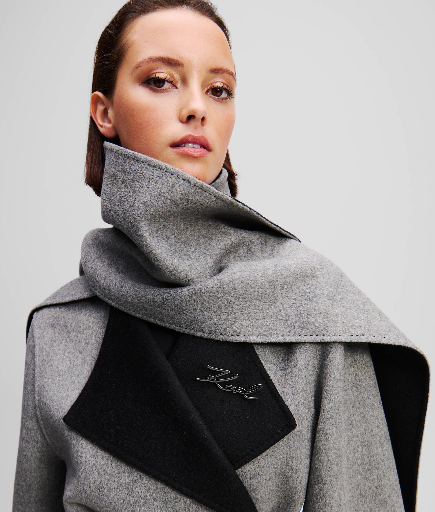 MANTEAU EN LAINE RÉVERSIBLE - Noir/Gris Chiné