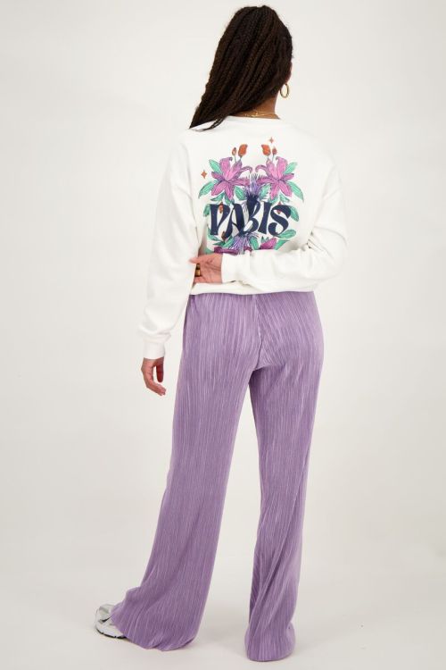 Lila plissé broek met elastieken tailleband