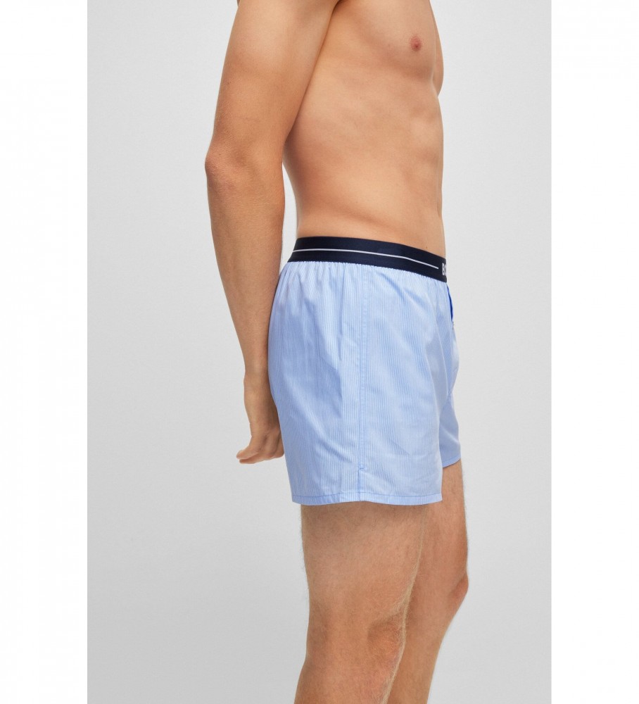 Conjunto de 2 shorts de pijama BOSS com logo, cós azul e listras azuis.