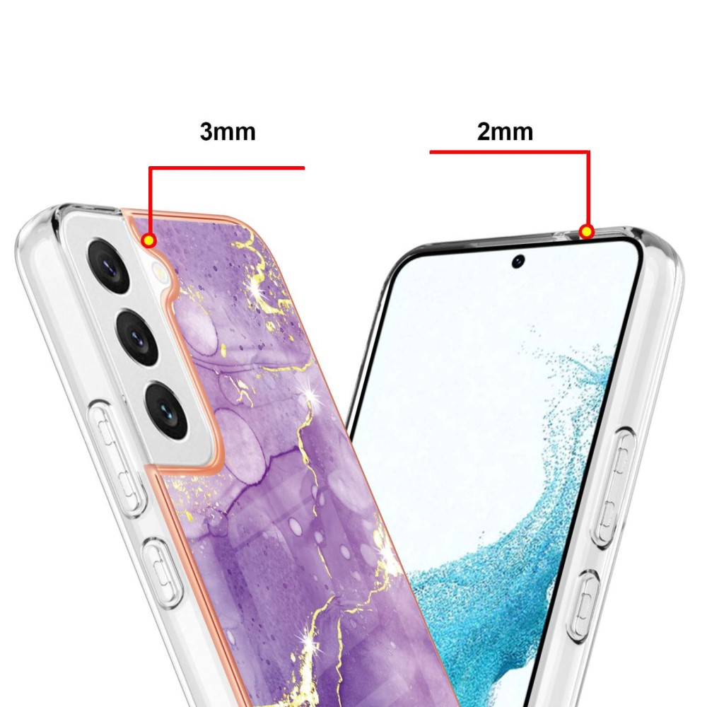 Samsung Galaxy S23 5G Gummi Case Hülle Galvanisierter Rahmen Marble Marmor Design - Violett / Roségold