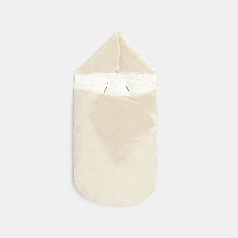 Nid d'ange molletonné en velours beige naissance Beige