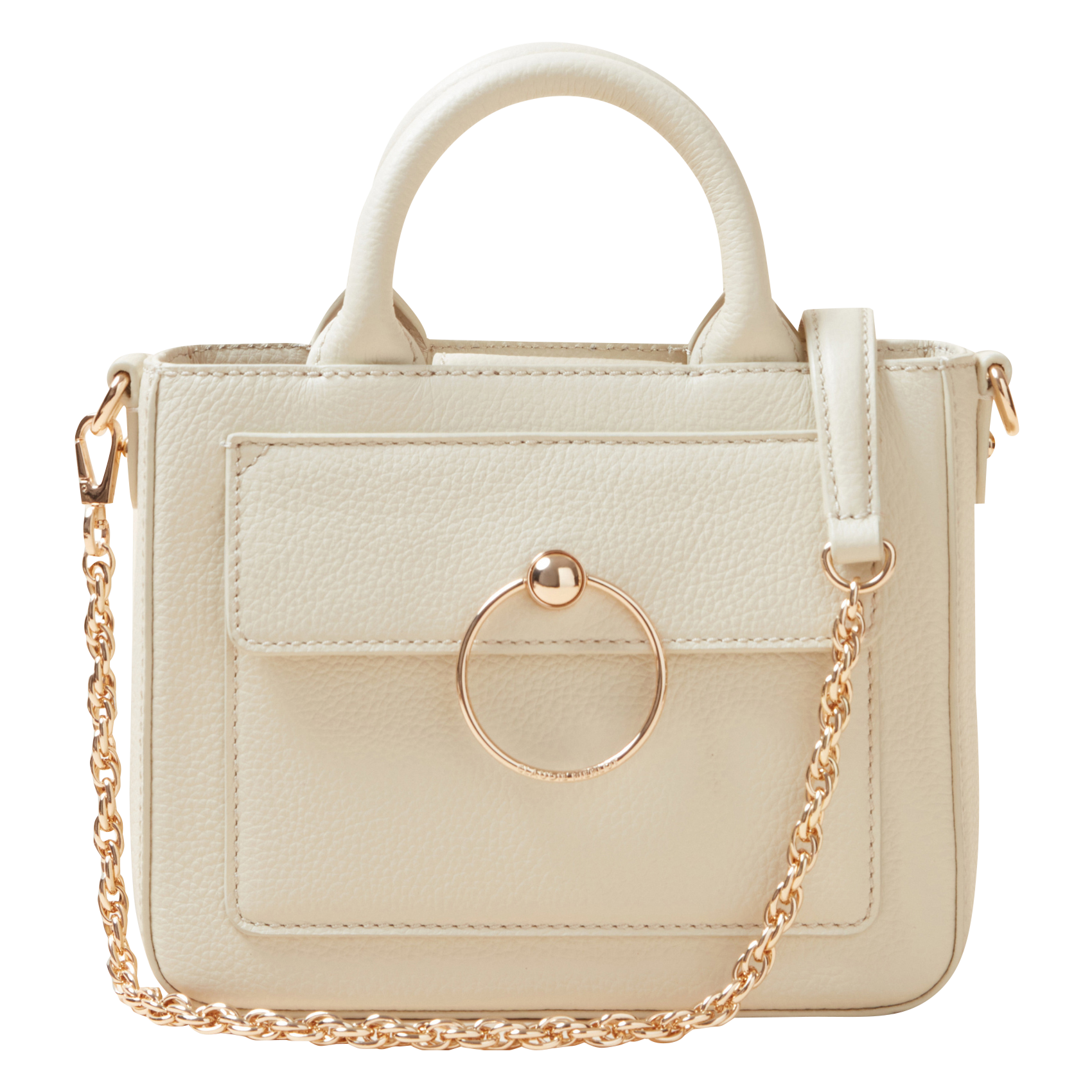 Sac bandoulière en cuir grainé avec chaîne | Beige