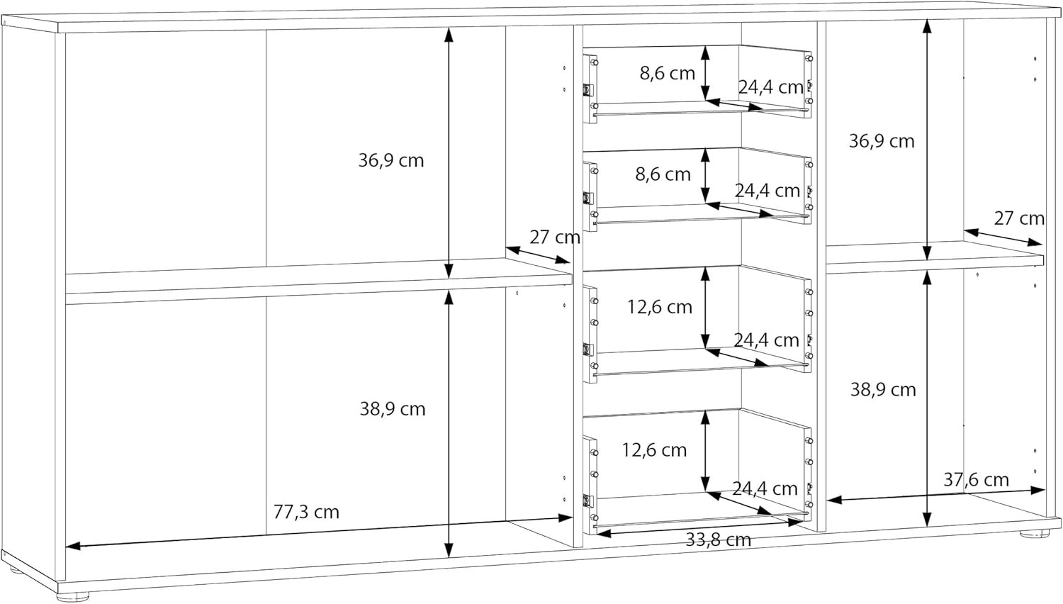 Forte IKOLI Kommode 160, Moderne Kommode, 3-türig, 4 Schubladen, Wohn-/Schlafzimmer, Flur, Holzwerkstoff, Weiß mit Artisan Eiche Holzdekor, 159,2 cm breit x 81,7 cm hoch x 31,4 cm tief