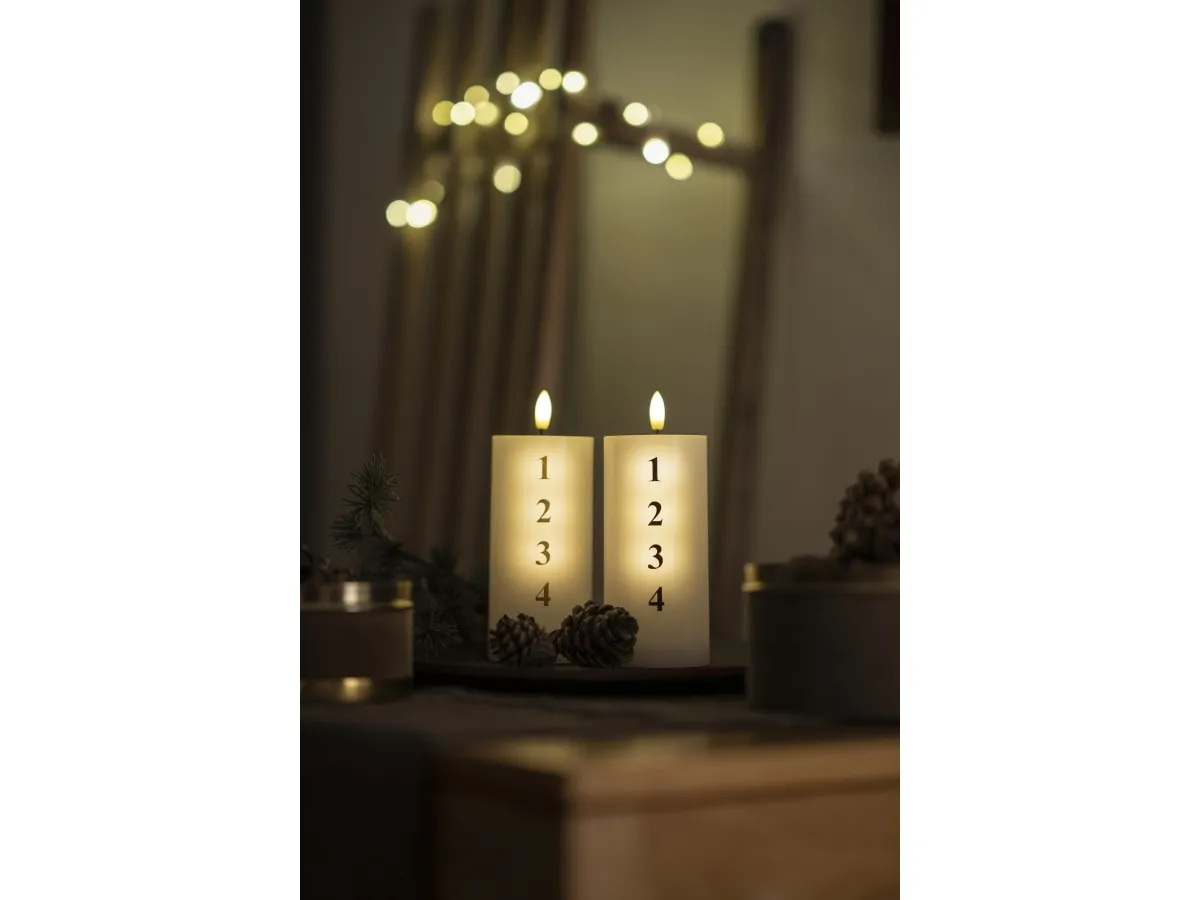 Sirius Sille Adventslys - Hvid/Guld - Ø 7 cm - H 15 cm