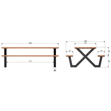 WOOOD picknicktafel Tablo ayous zachthout 206 x 145 cm