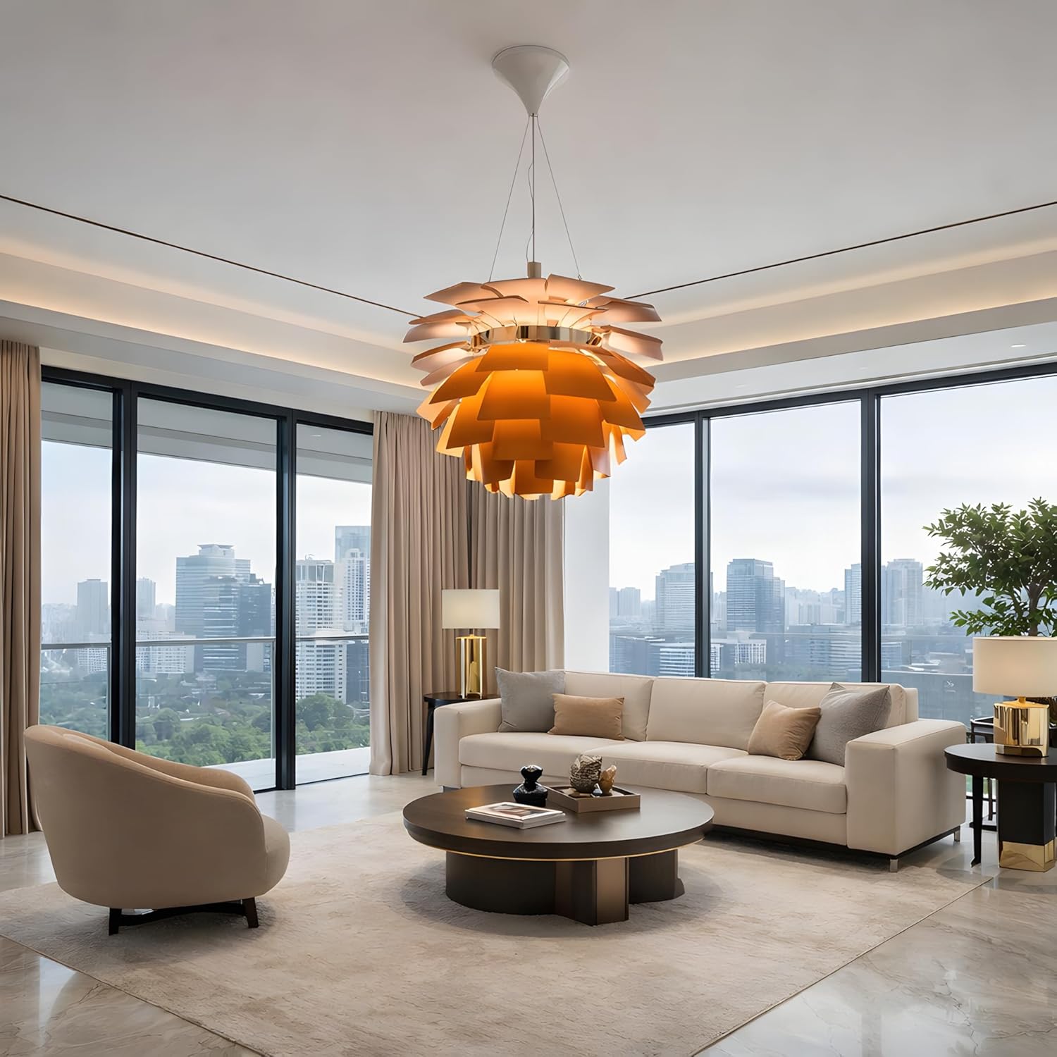 B·LED BARCELONA LED Luxuriöse Designer-Pendelleuchte LUXOR M mit metallischen Blättern, blendfrei, Stahl- und Aluminiumstruktur, Bronze, E27-Fassung dekorative Premium-Beleuchtung