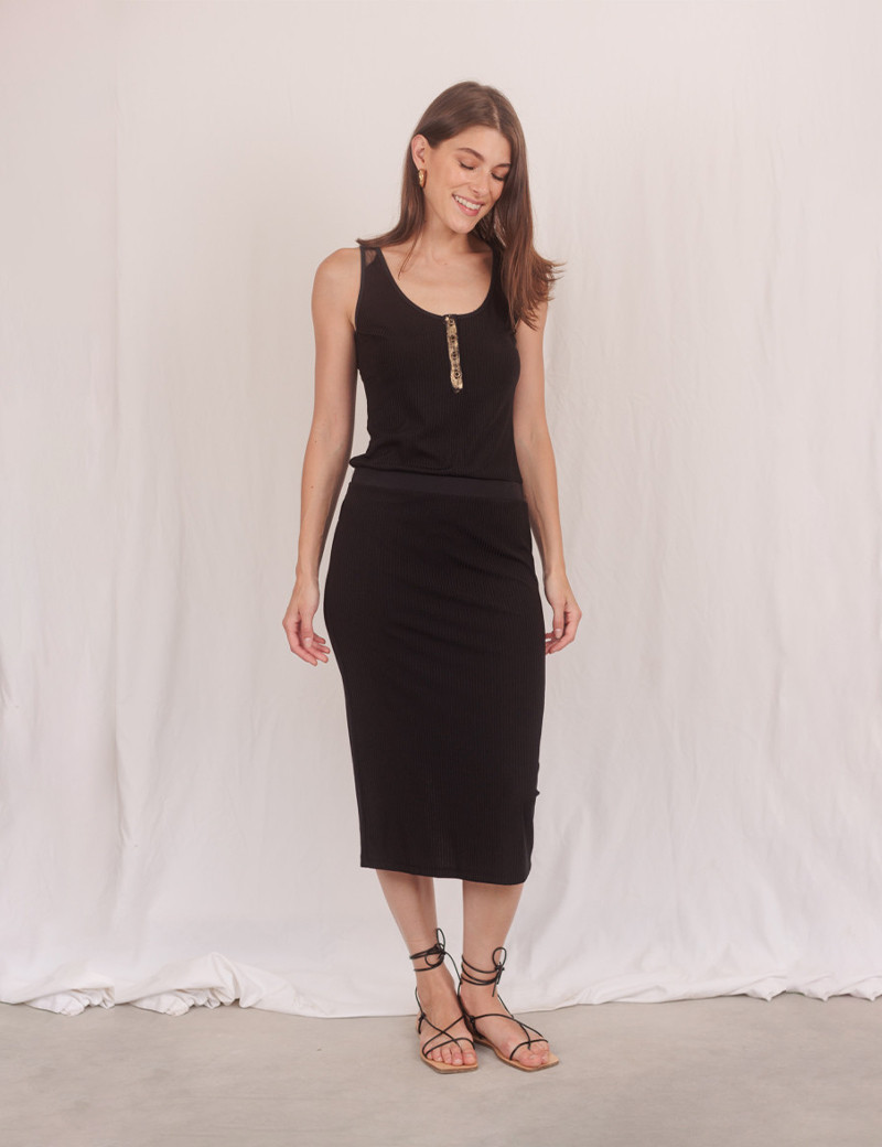 HBT ROBE LONGUE CÔTELÉ JESSY NOIRE