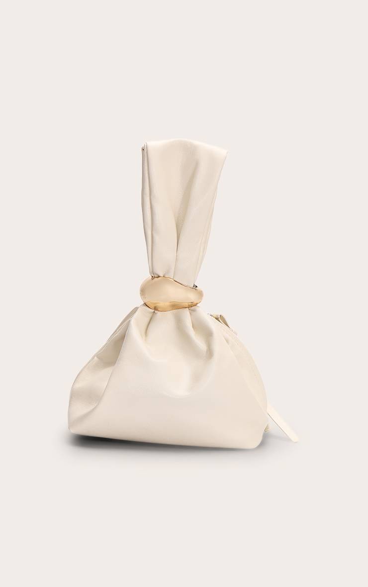 Crème Sac À Main Haut De Gamme En Synthétique Souple Avec Poignées Dorées