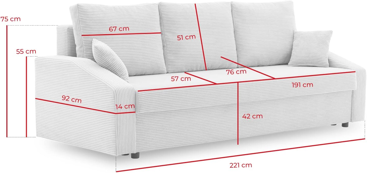 Couch Dorma mit schlaffunktion, einfacher Aufbau, modernes Design, polstermöbel. Schlafcouch zum Wohnzimmer. Widerstandsfähiges, Minimalistisches Design (POSO 022)