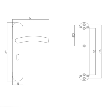 Novidade deurkrukset Hera ovaal schild met sleutelgat 56 mm RVS