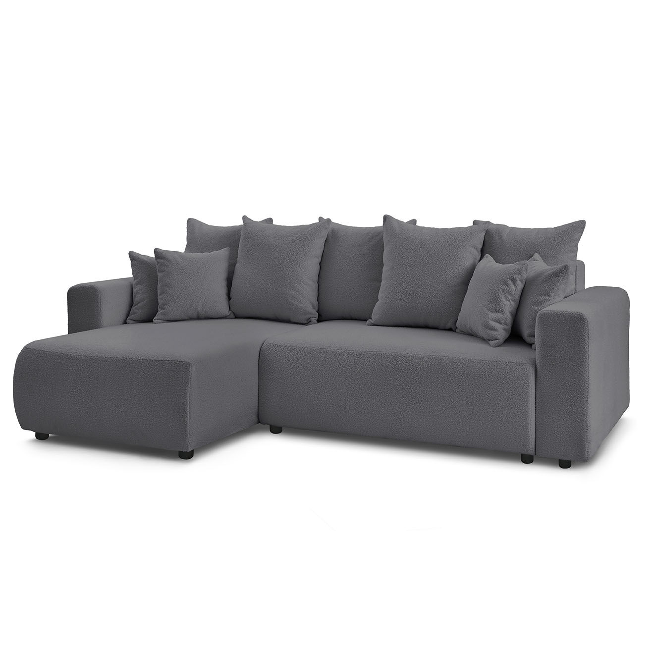 Bobochic Canapé d'angle convertible reversible bouclette Envy gris foncé - 282x153x95 cm