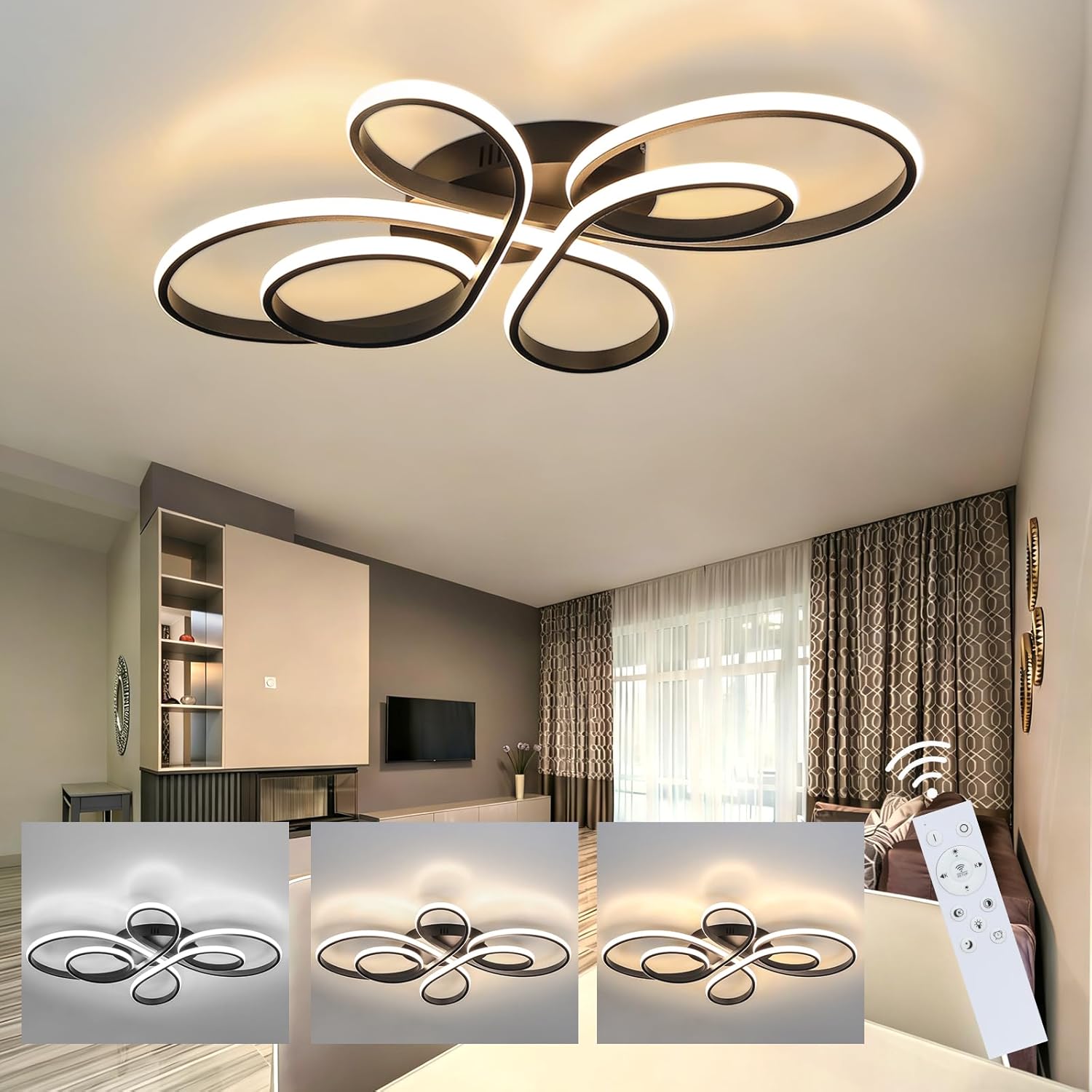 ZMH LED Deckenleuchte Deckenlampe Wohnzimmer - 100cm Wohnzimmerlampe Schwarz Groß Dimmbar Modern Design 90W Schlafzimmerlampe mit Fernbedienung Deckenbeleuchtung für Schlafzimmer Esszimmer Büro Küche