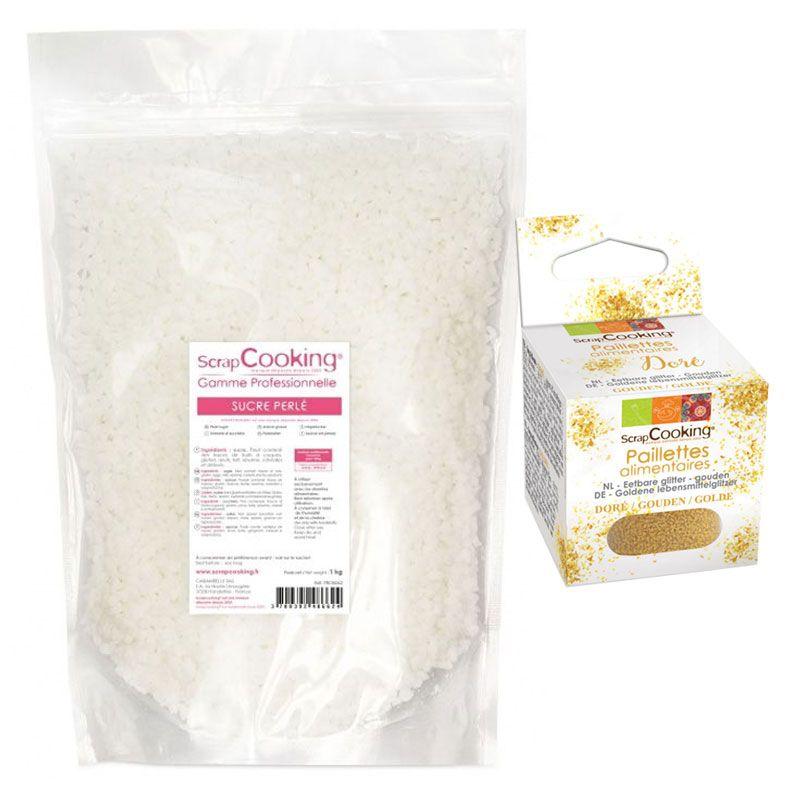 Sucre perlé 1 kg + paillettes dorées Scrapcooking